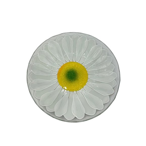 Art Glass Plate Villeroy & Boch Wonderful World Fusing Bowl Daisy White Yellow - Picture 1 of 7